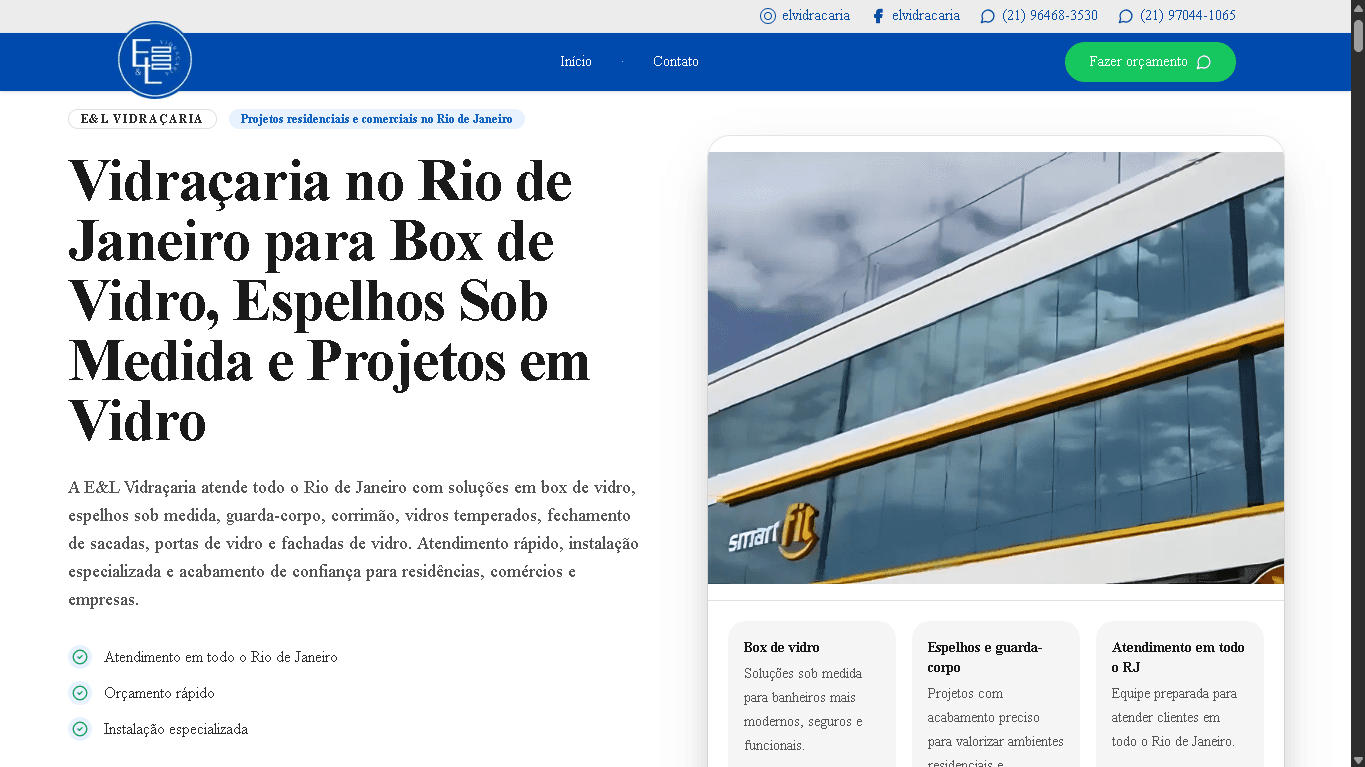 Versão desktop do projeto E & L Vidraçaria