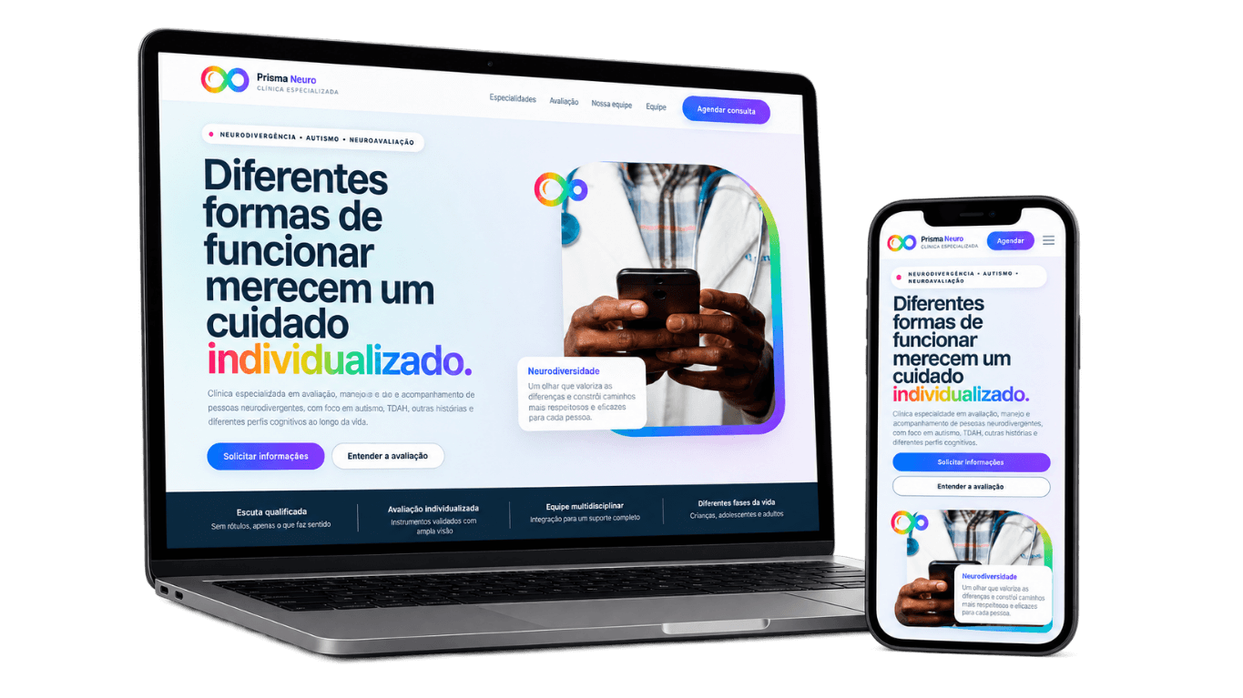 Mockup do projeto Modelo Clínica Prisma Neuro desenvolvido pela BittUp