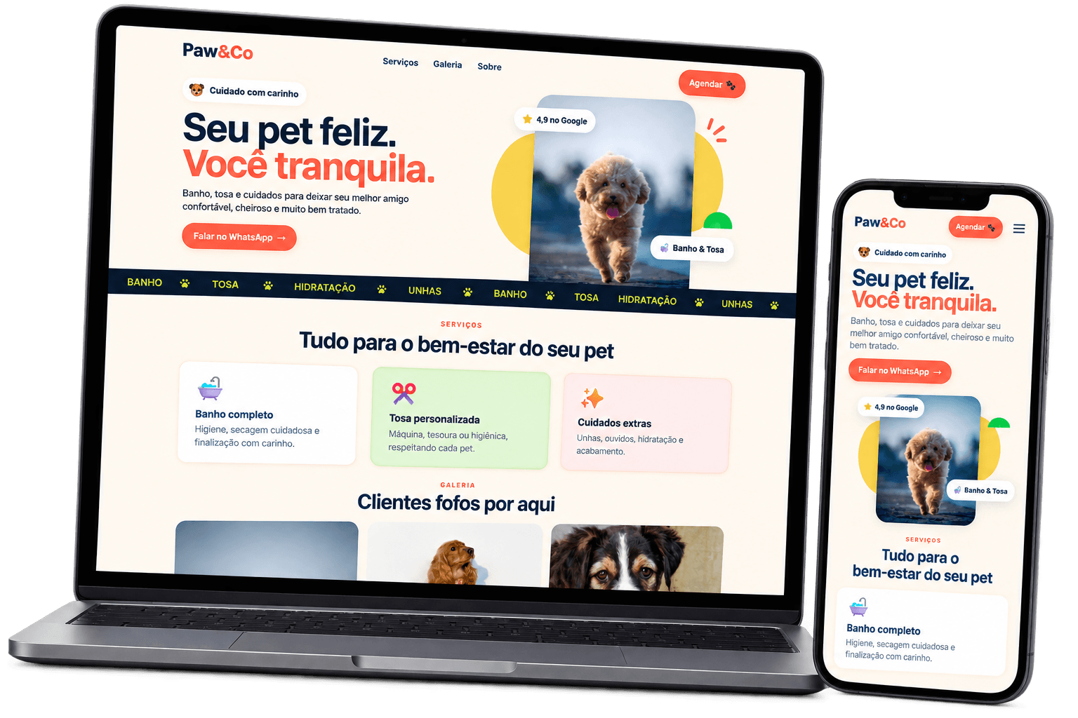 Mockup do projeto Modelo Pet Shop Playful desenvolvido pela BittUp