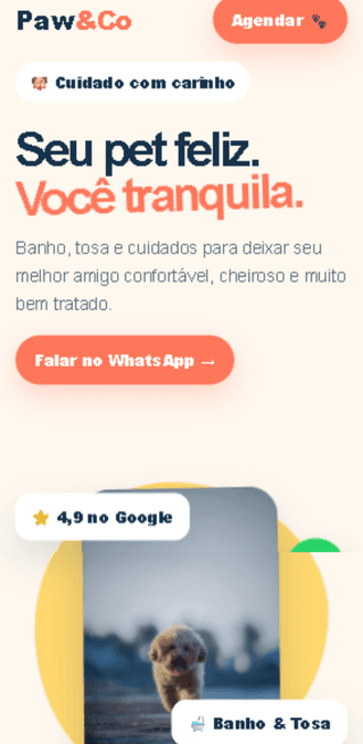 Versão mobile do projeto Modelo Pet Shop Playful