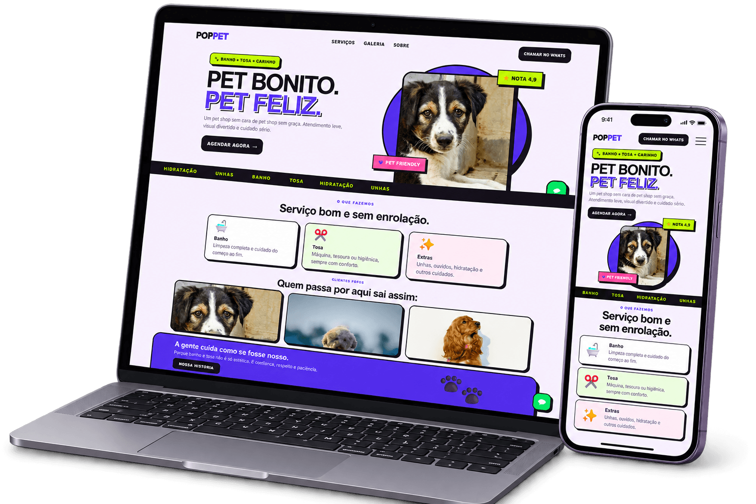 Mockup do projeto Modelo Pet Shop Bold desenvolvido pela BittUp