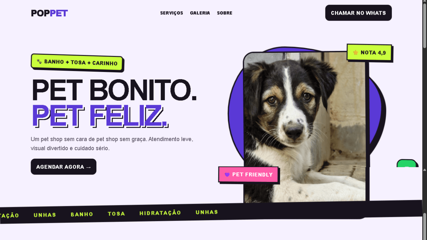 Versão desktop do projeto Modelo Pet Shop Bold