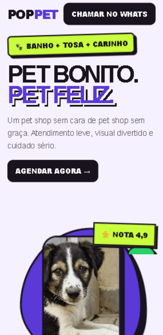 Versão mobile do projeto Modelo Pet Shop Bold