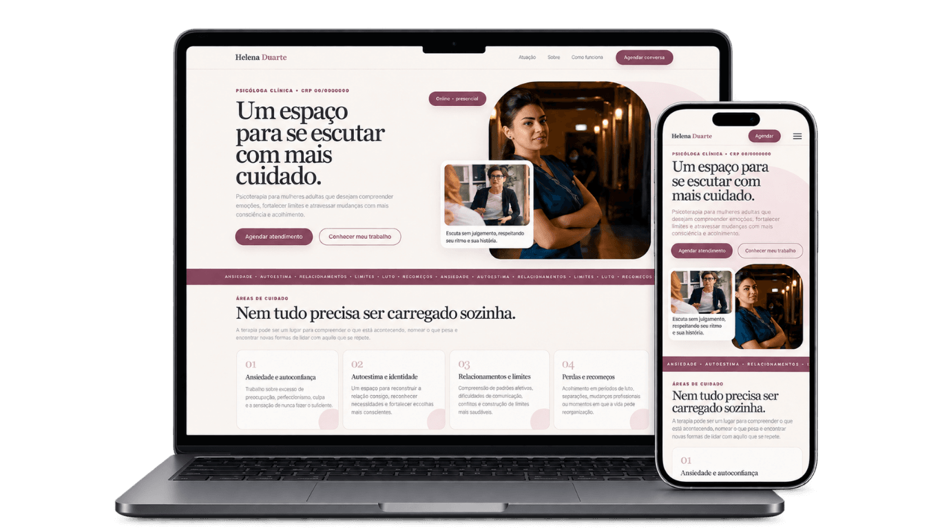 Mockup do projeto Modelo Psicóloga — Acolhedor desenvolvido pela BittUp