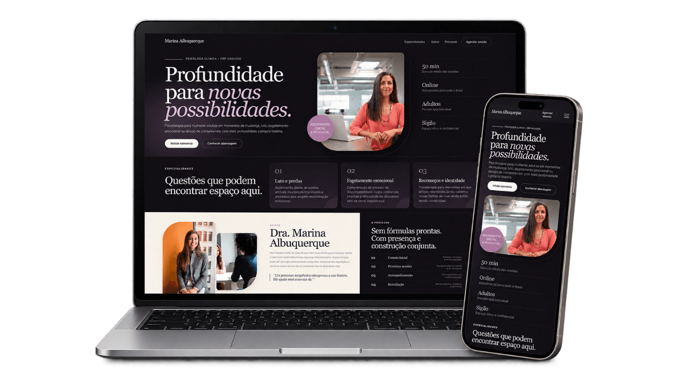 Mockup do projeto Modelo Psicóloga — Contemporâneo desenvolvido pela BittUp