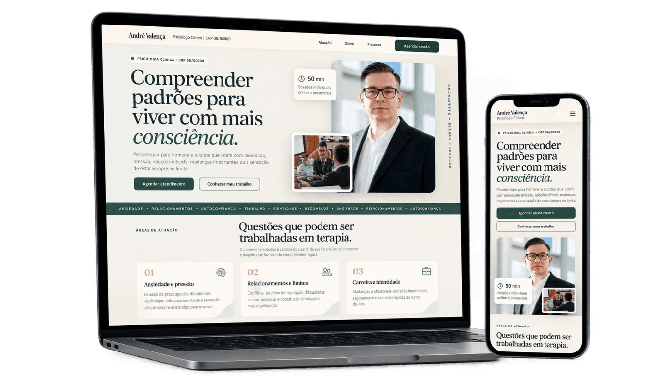 Mockup do projeto Modelo Psicólogo — Sóbrio desenvolvido pela BittUp