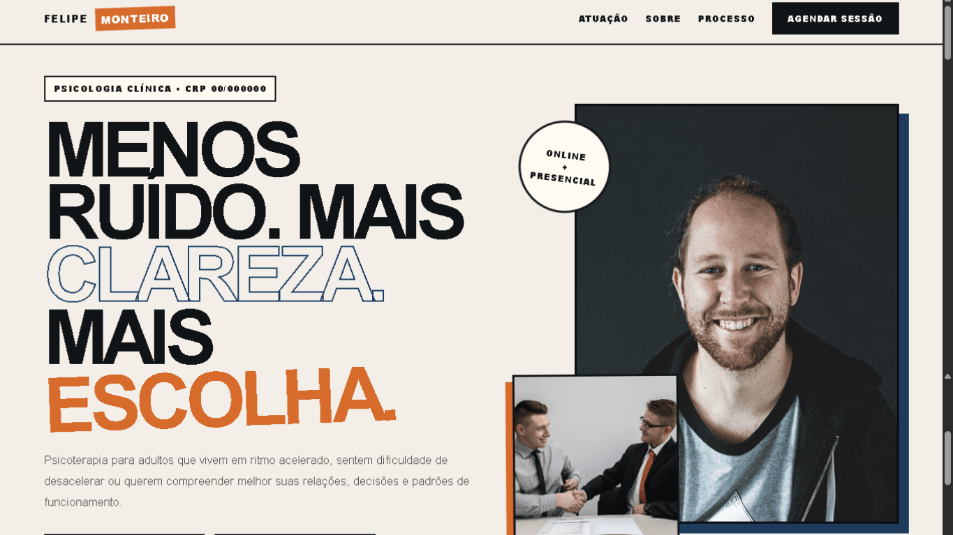 Versão desktop do projeto Modelo Psicólogo — Urbano